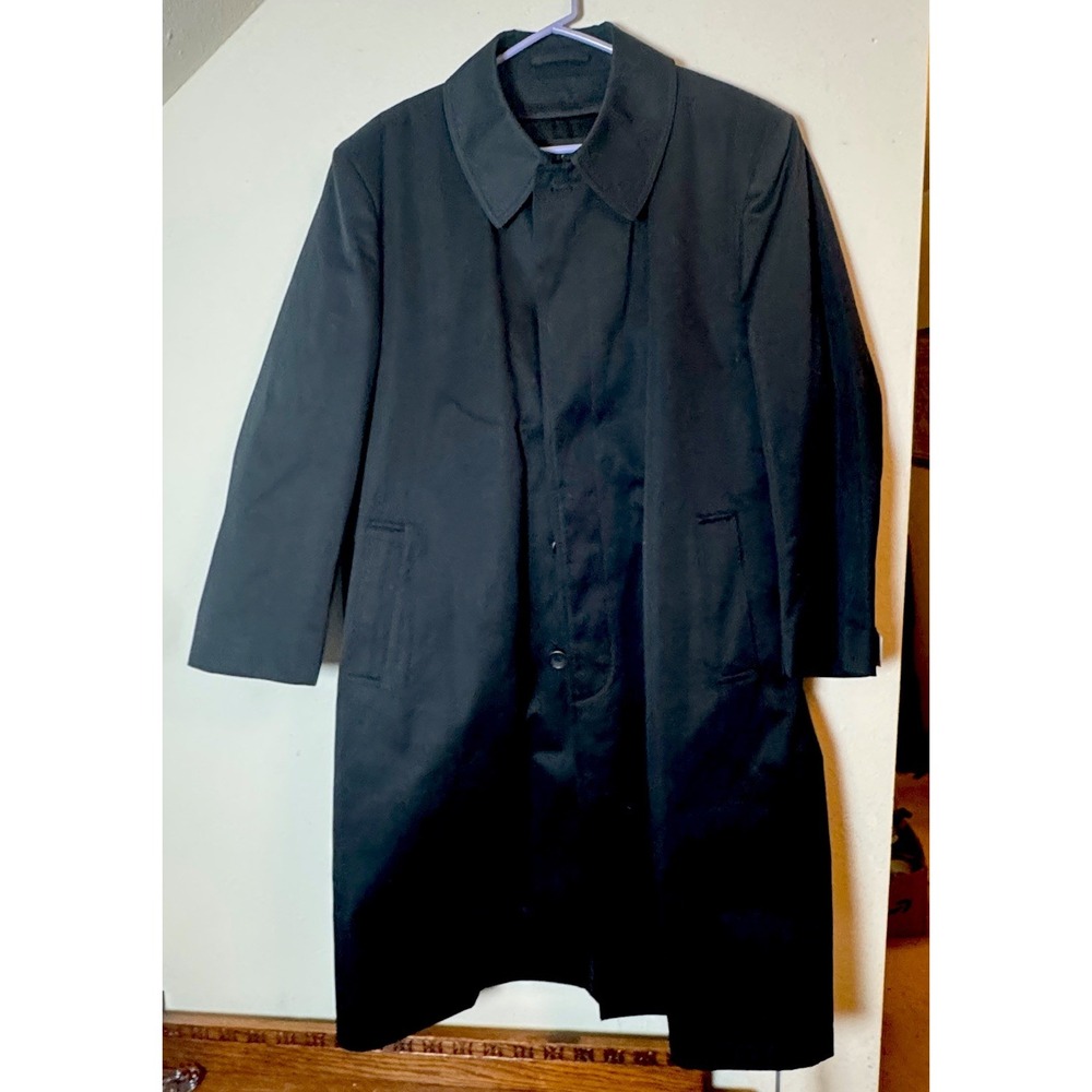 Charles Klein Black Trench Coat Men's 42 Short Button Front Rain Jacket
